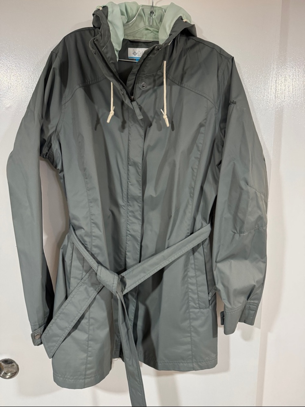 Columbia Women's Sage Green Hooded Trench Coat with Belt